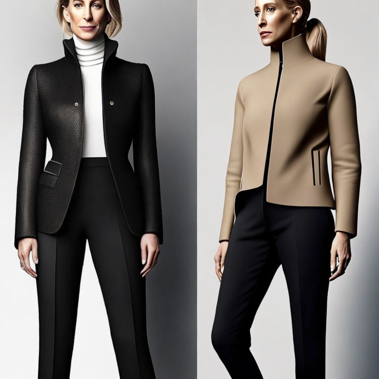 Split Image of Two Women in Black and Beige Business Attire