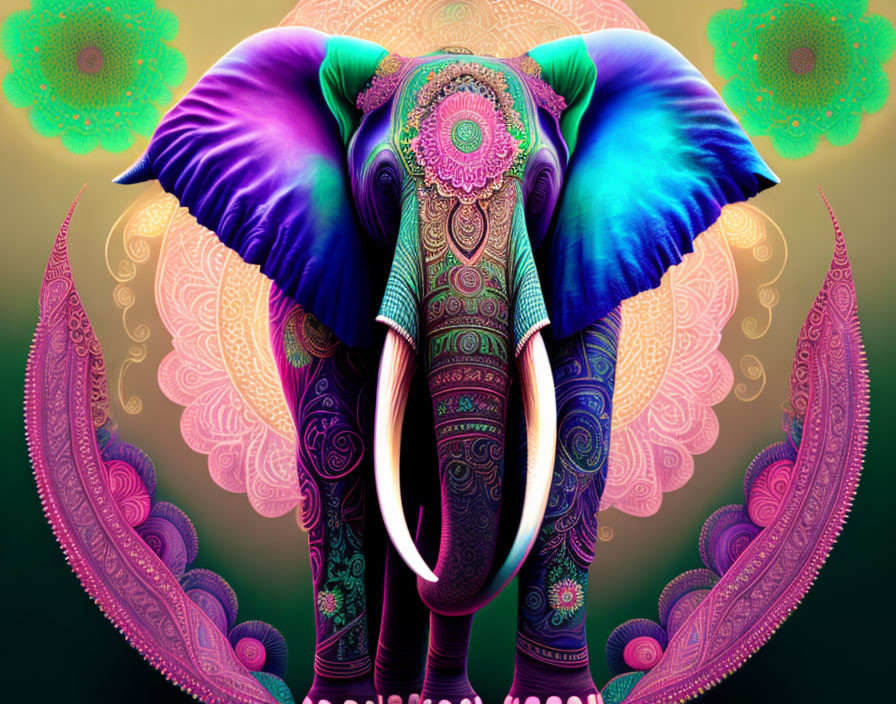 Colorful Elephant Digital Art with Mandala Designs