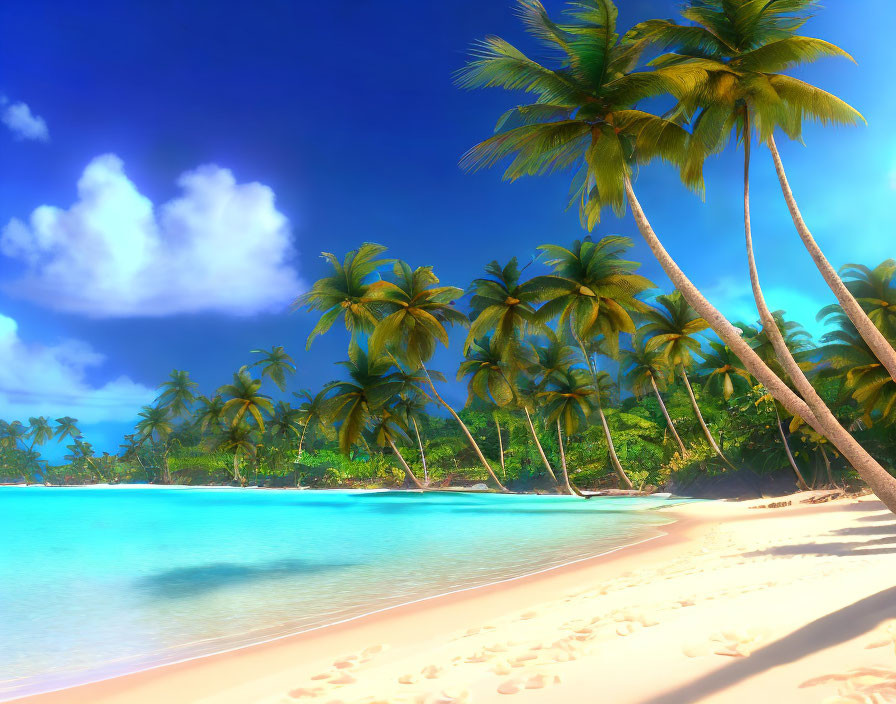 Tranquil Tropical Beach with Golden Sand and Palm Trees