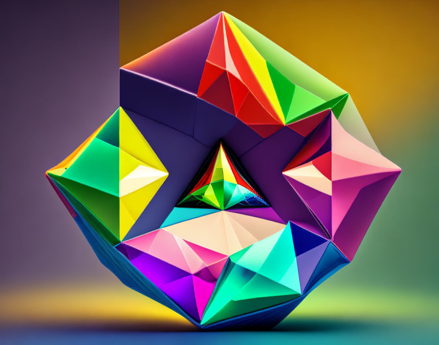 Vibrant 3D geometric shapes on gradient backdrop