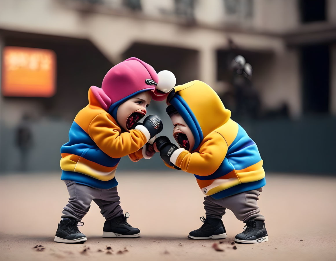 Colorful Toddlers Playfully Headbutt in Knit Hats