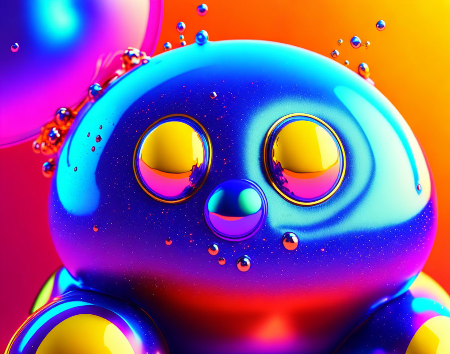 Colorful illustration of glossy blob creature with large yellow eyes