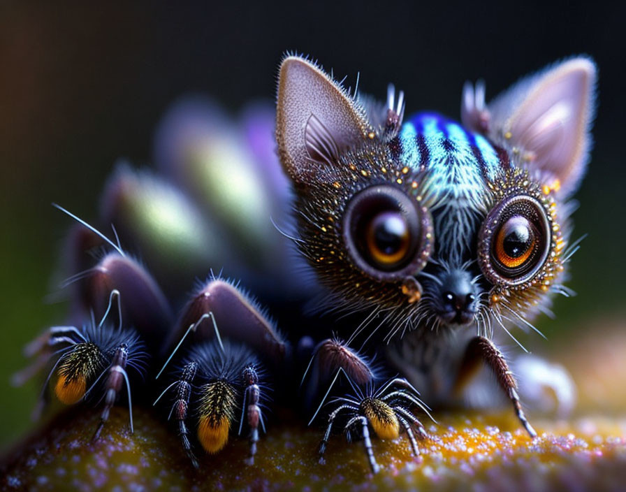 Colorful Cat-Spider Hybrid Creature on Leaf