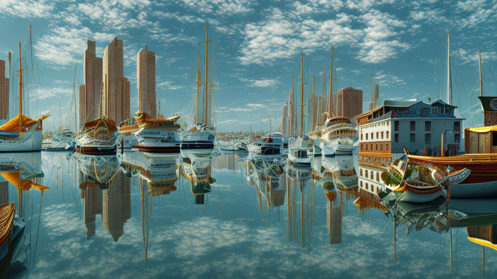 Marina with Boats and Yachts in Calm Waters