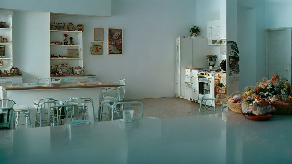 Classic Vintage Kitchen with White Furniture and Dining Area