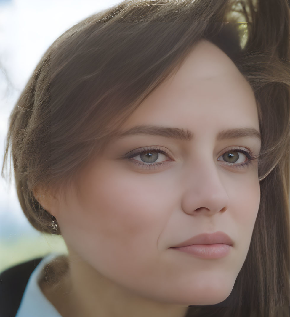 Woman with Brown Hair and Intense Gaze in Close-Up Shot