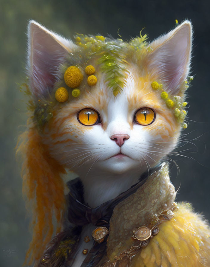 Orange and White Cat with Amber Eyes in Woodland Setting