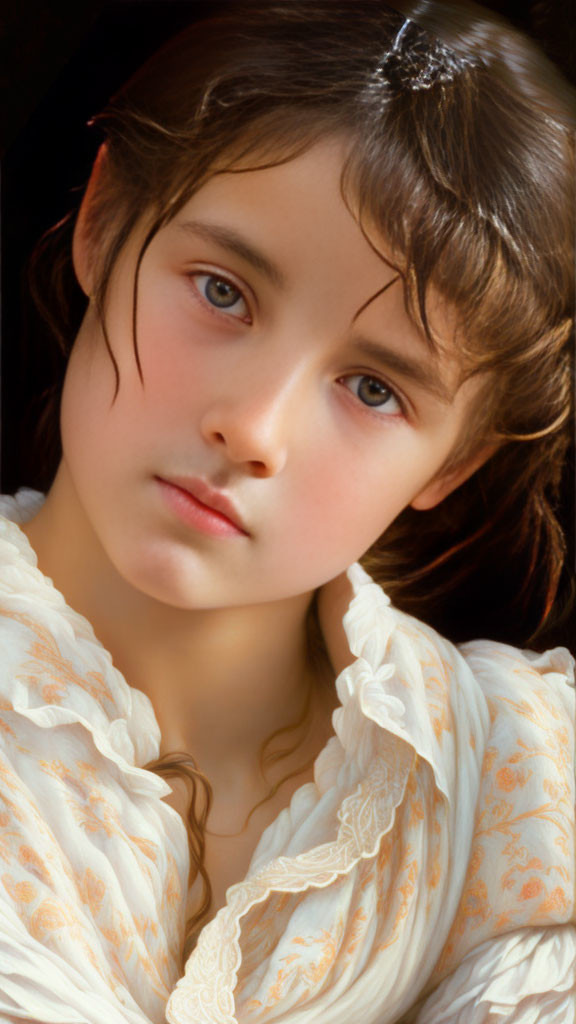 Portrait of a Young Girl with Heterochromatic Eyes in White Blouse