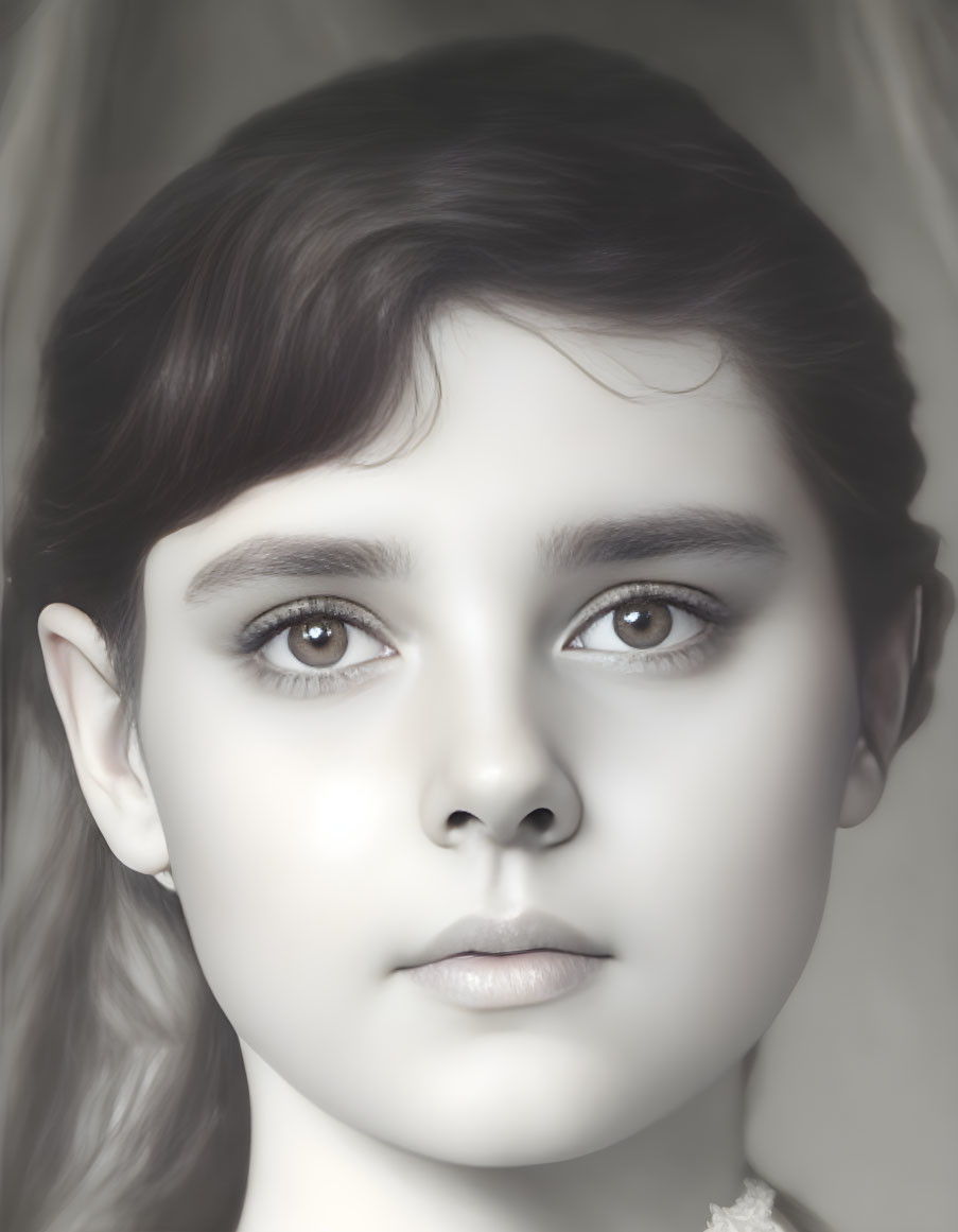 Monochrome portrait of a contemplative young girl