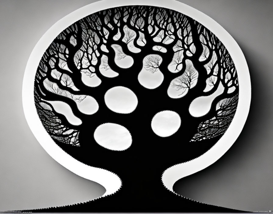 Monochromatic optical illusion: tree silhouette forms brain-like patterns