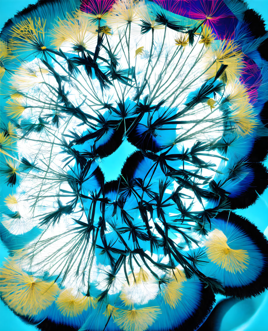 Colorful Abstract Dandelion Art on Blue Background