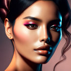 Bold Pink Eyeshadow Makeup on Woman with Contoured Cheeks