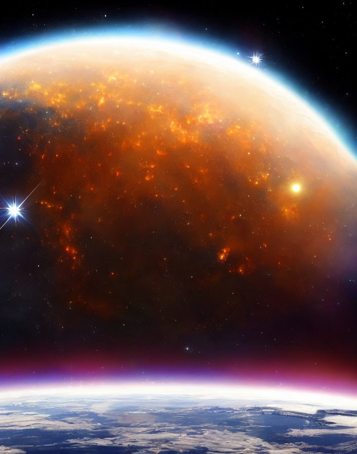 Celestial View: Orange Planet in Space