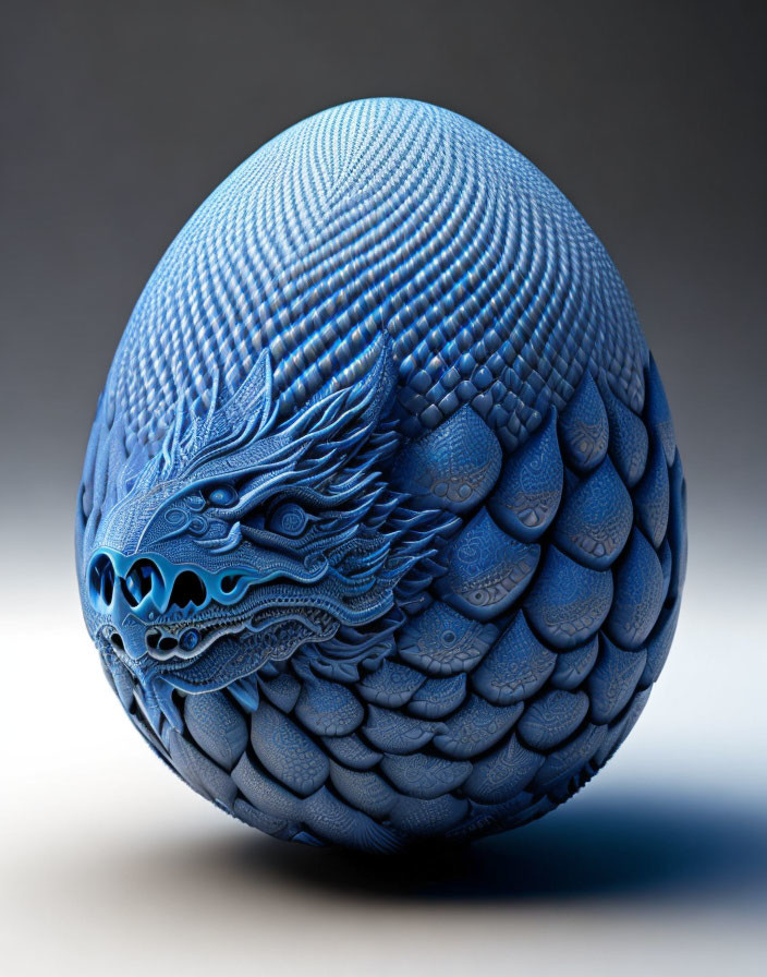 Intricate Blue Dragon Scale Sphere Sculpture on Gradient Background