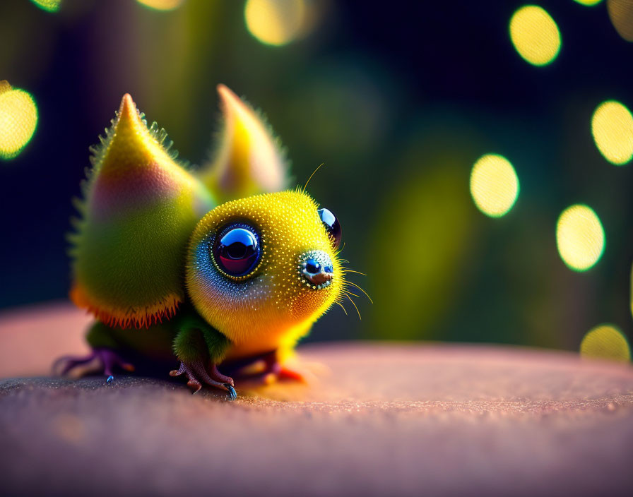 Colorful illustration of a whimsical creature with sparkling eyes and leaf-like ears.