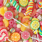 Assorted colorful candies with diverse shapes and textures.