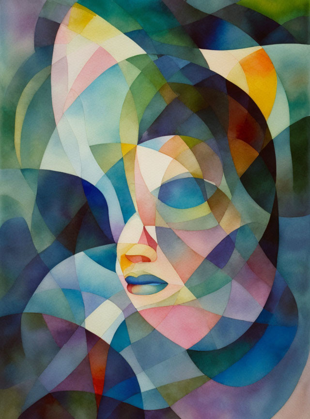 Colorful Abstract Watercolor Portrait with Geometric Shapes