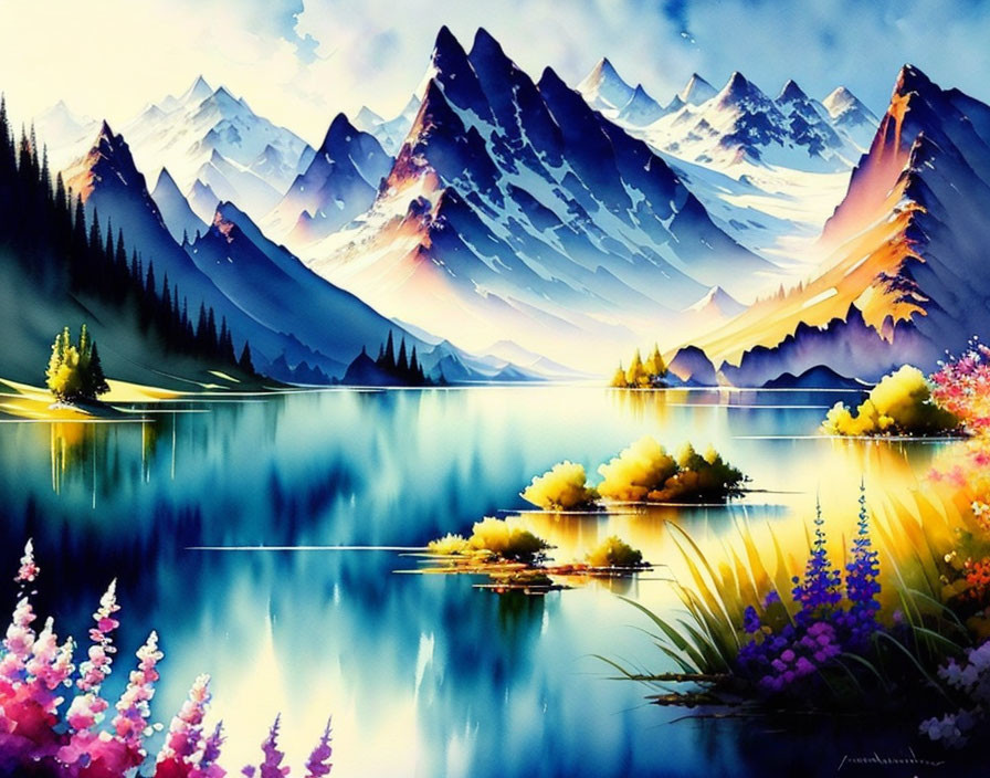 Serene mountain landscape with mirrored lake reflections