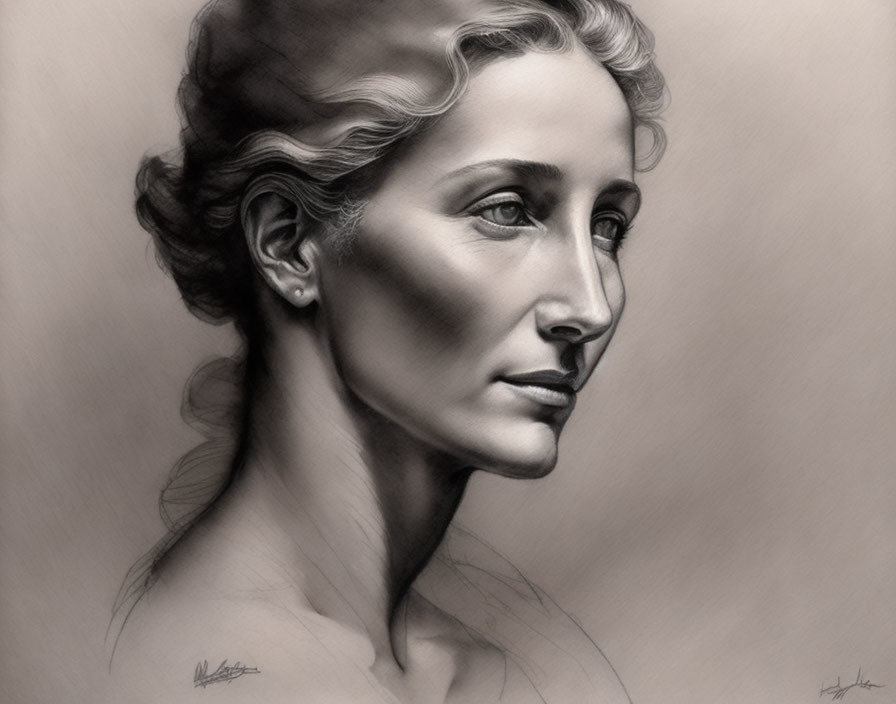 Detailed Sketch: Woman with Classical Features and Shaded Contours