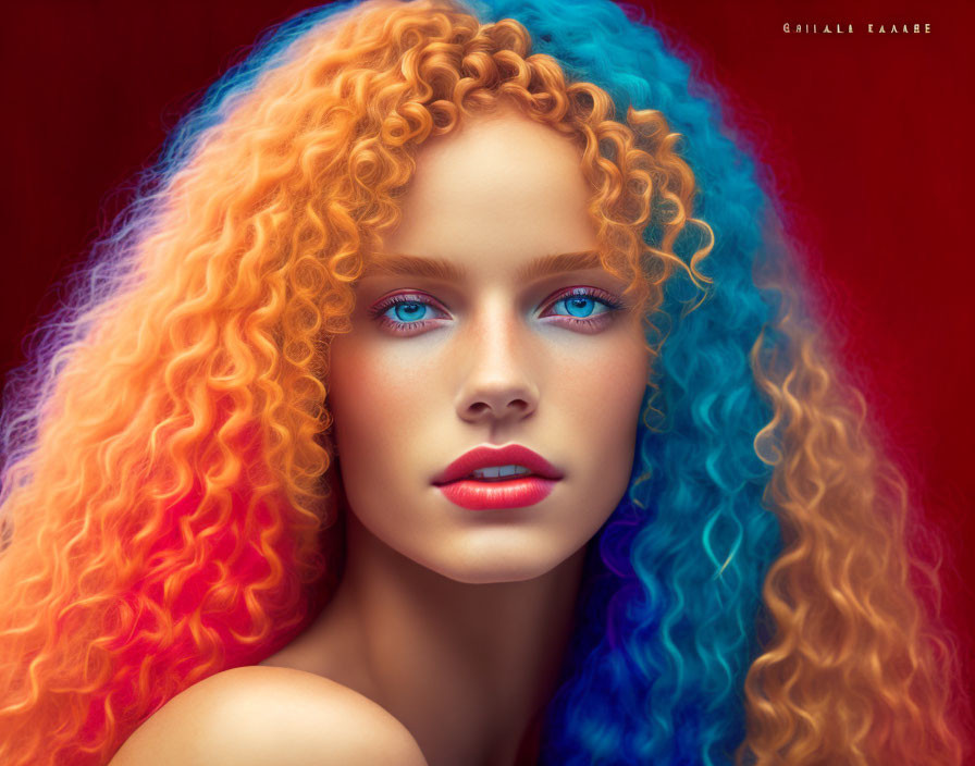 Vibrant portrait of woman with gradient-dyed hair and bold features