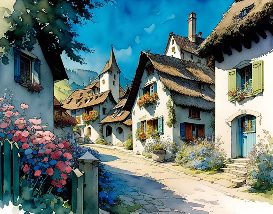 Picturesque European Village Street with Colorful Houses