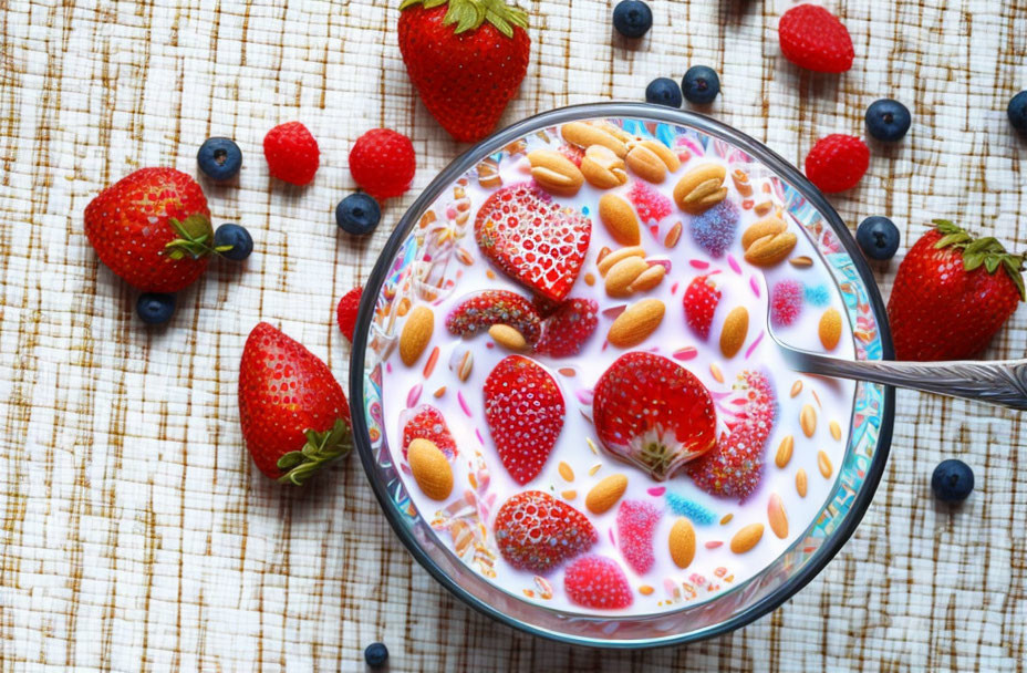 Nutritious Breakfast Bowl with Strawberries, Almonds, and Blueberries