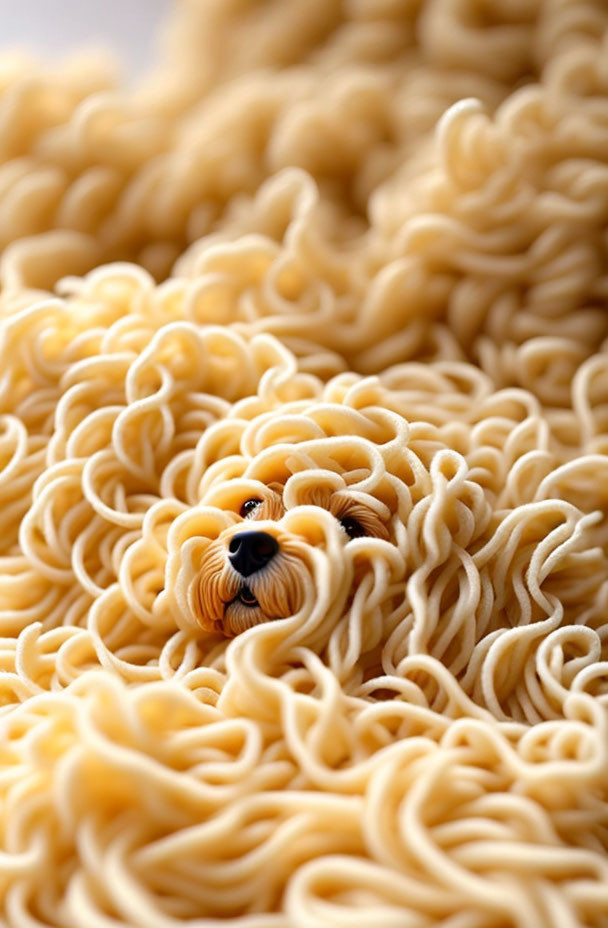 Curious dog face in wavy noodle pattern