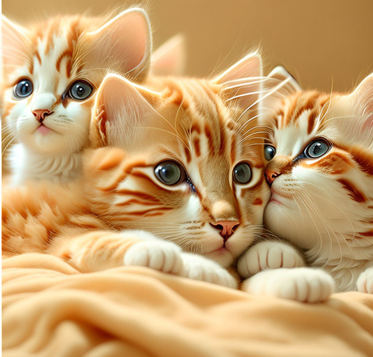 Orange Tabby Kittens Cuddling on Beige Blanket