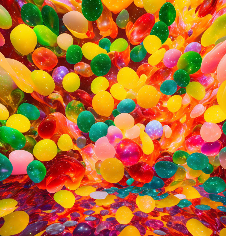 Multicolored translucent bubbles in vibrant abstract composition