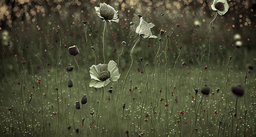 Tranquil field with blooming poppies in soft focus