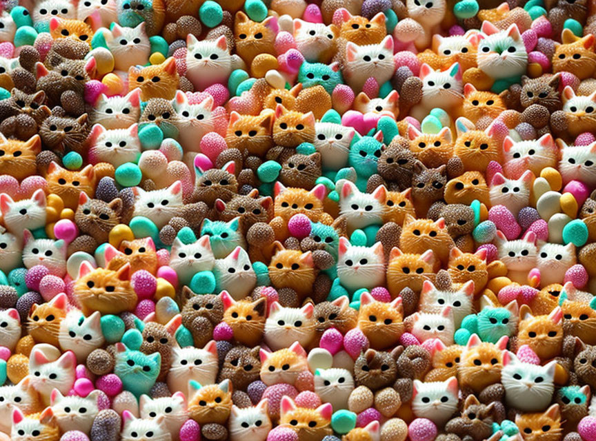 Miniature Fox and Cat Figurines with Multicolored Balls