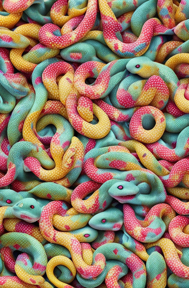 Colorful Toy Snakes Patterned in Yellow, Pink, and Green