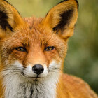 Detailed illustrated fox with vibrant fur and expressive eyes in soft-focus background