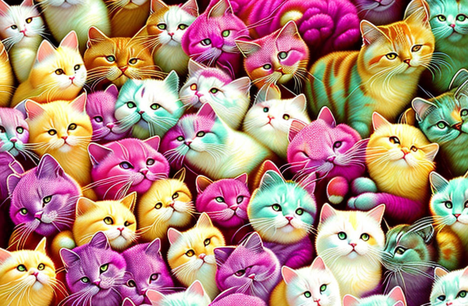 Colorful Cartoon Cats Collage with Various Expressions