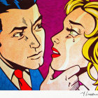 Colorful Pop Art Illustration of Man in Blue Suit & Woman with Blonde Hair