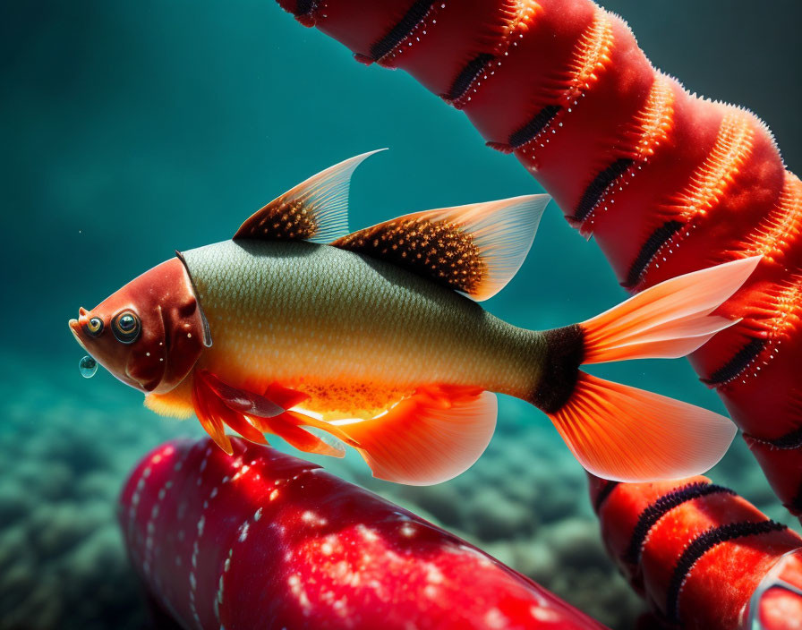 Colorful fish and sea creature in blue underwater scene