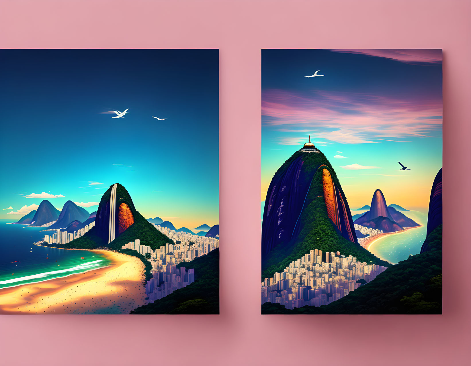 Stylized Rio de Janeiro Illustrations: Christ the Redeemer, Sugarloaf Mountain, city