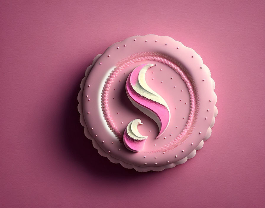 Pink Ornate Biscuit with Creamy Swirl on Pink Background