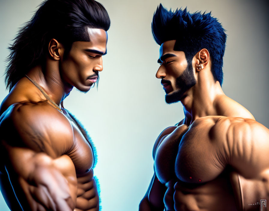 Muscular Animated Characters with Intense Expressions and Sharp Hairstyles