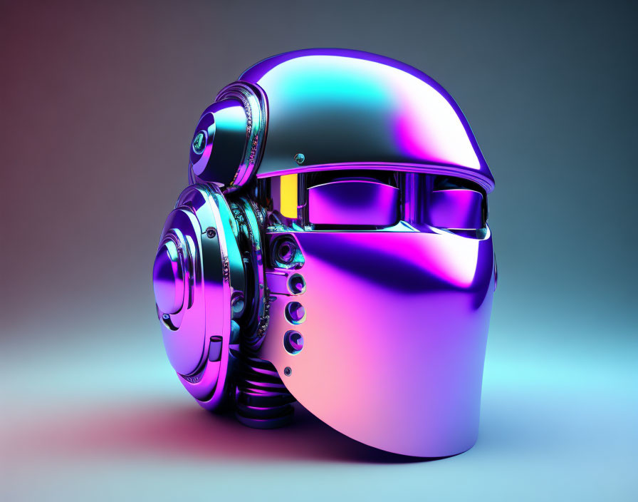 Reflective visor futuristic helmet with purple and blue hues