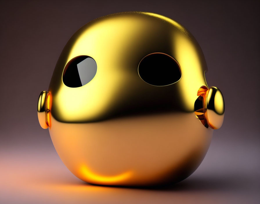 Minimalist Golden Mask with Black Eyeholes on Soft Purple Background