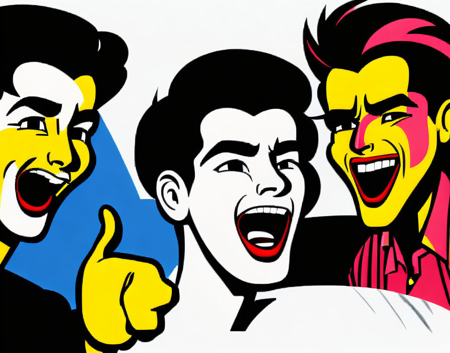 Colorful Stylized Cartoon Men Laughing with Thumbs Up