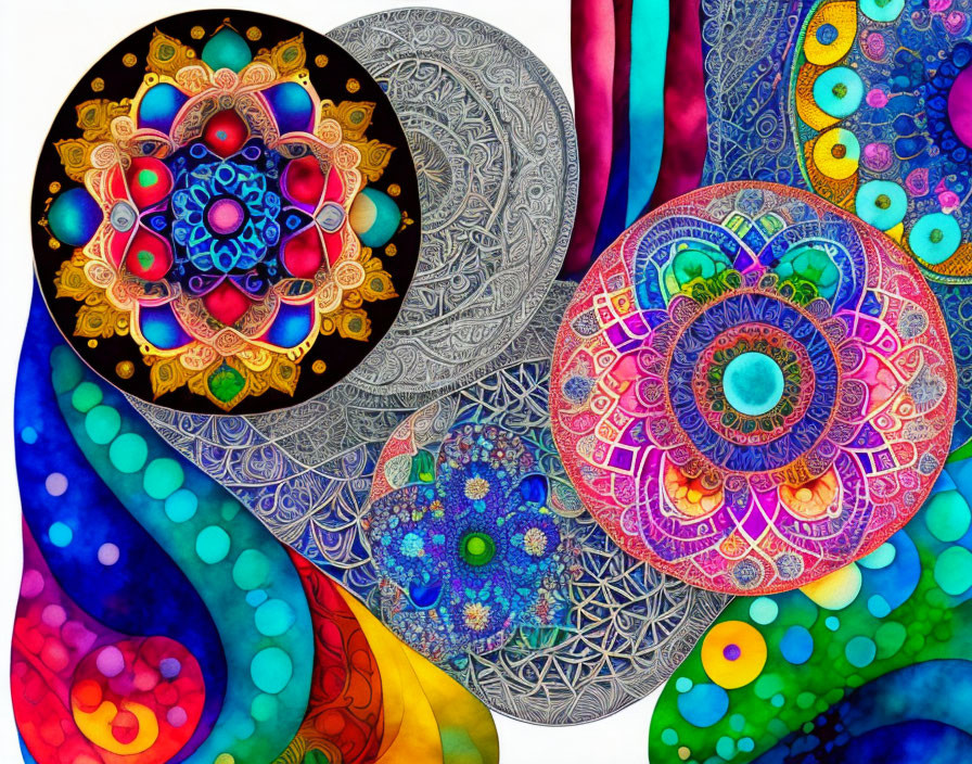 Colorful Mandala Artwork with Abstract Patterns and Detailed Linework