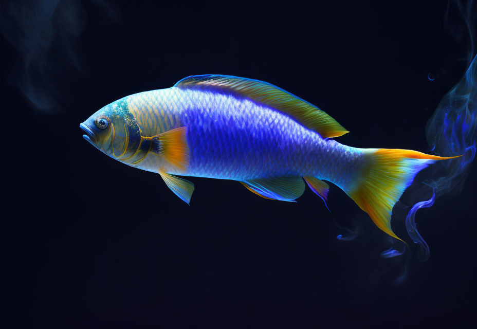 Colorful Fish Swimming in Ethereal Smoke Streams