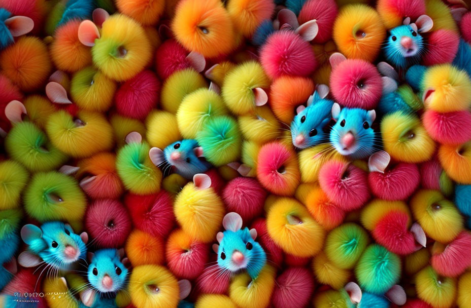 Colorful Fuzzy Toy Mice Pattern Display