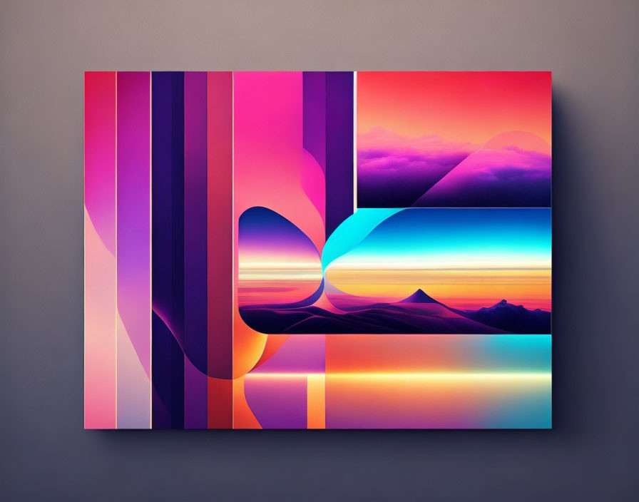 Colorful Abstract Canvas Art: Geometric Shapes & Sunset Gradient