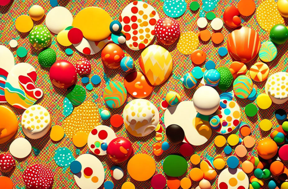 Vibrant patterned spheres creating abstract visual texture