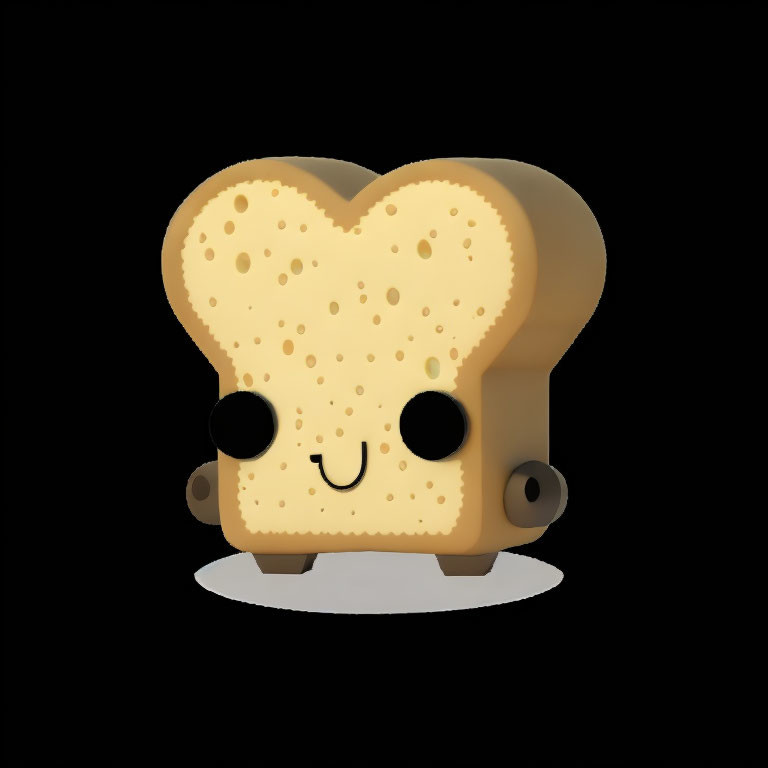 Smiling anthropomorphic bread slice on dark background