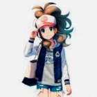 Blue Ombre Hair Anime Girl in White Shirt and Bow, Blue Vest, and Pleated Sk