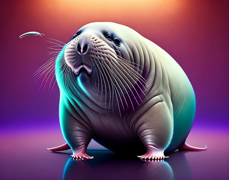 Plump seal digital illustration with detailed whiskers on gradient background